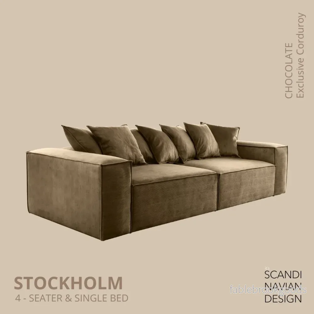 Stockholm 4-seater sofa/single bed Exclusive Corduroy Chocolate removable & washable cover - Bild 2