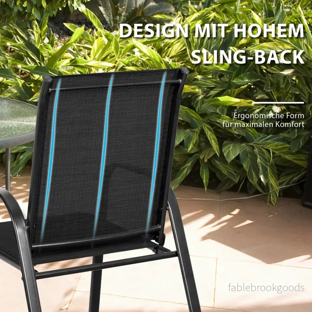 Set – med trädgårdsstolar böjda armstöd och förstärkt metallram utomhus bistrostolar – 2 – Svart - Bild 2