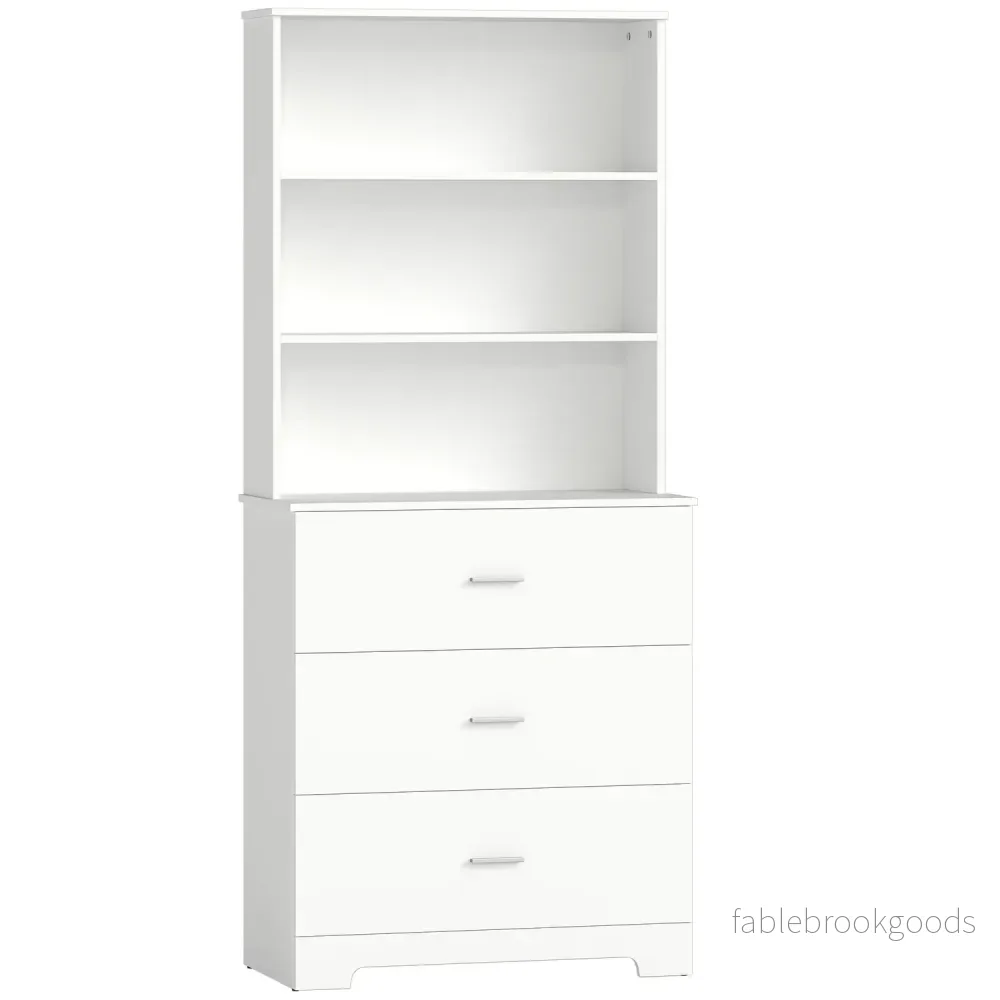 Bokhylla med 3 lådor, 3 hyllor, vit, 79x39,5x180 cm