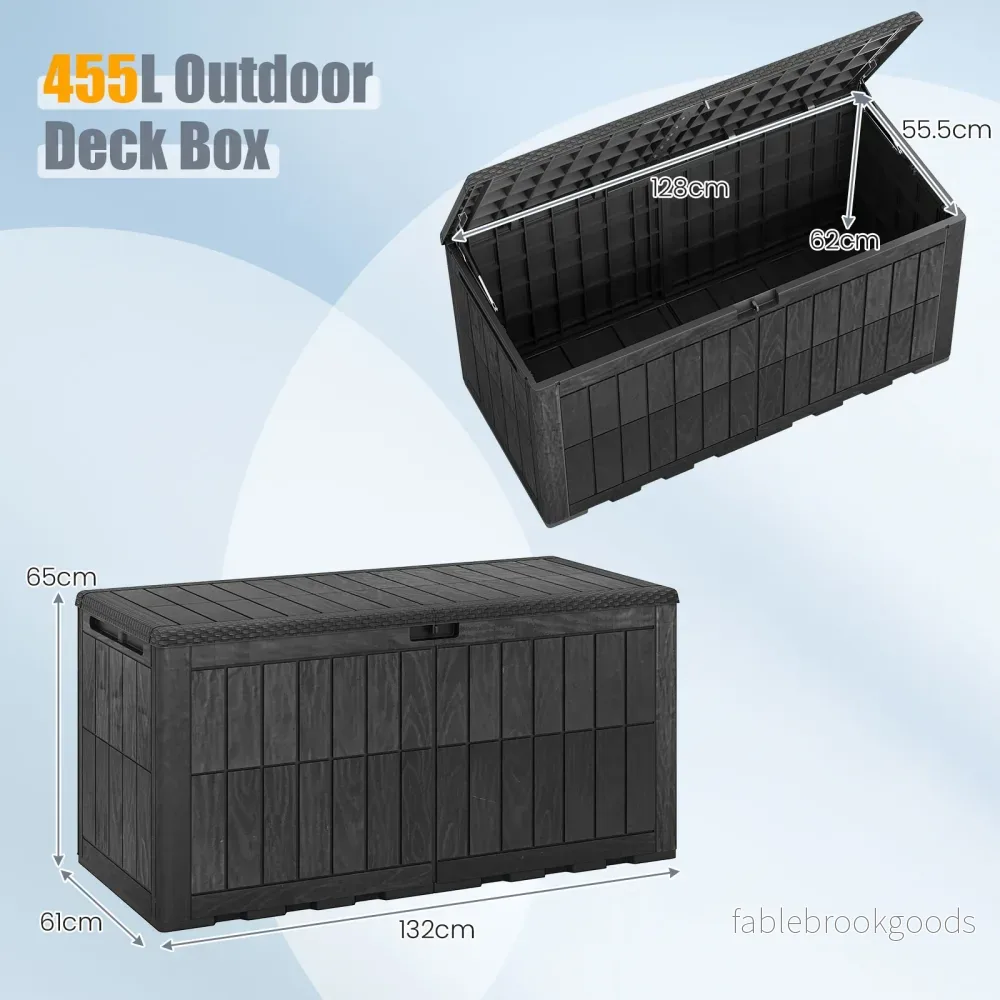 Väderbeständig – utomhusförvaringslåda 455L med låsbar lock och gasfjädrar - Bild 2