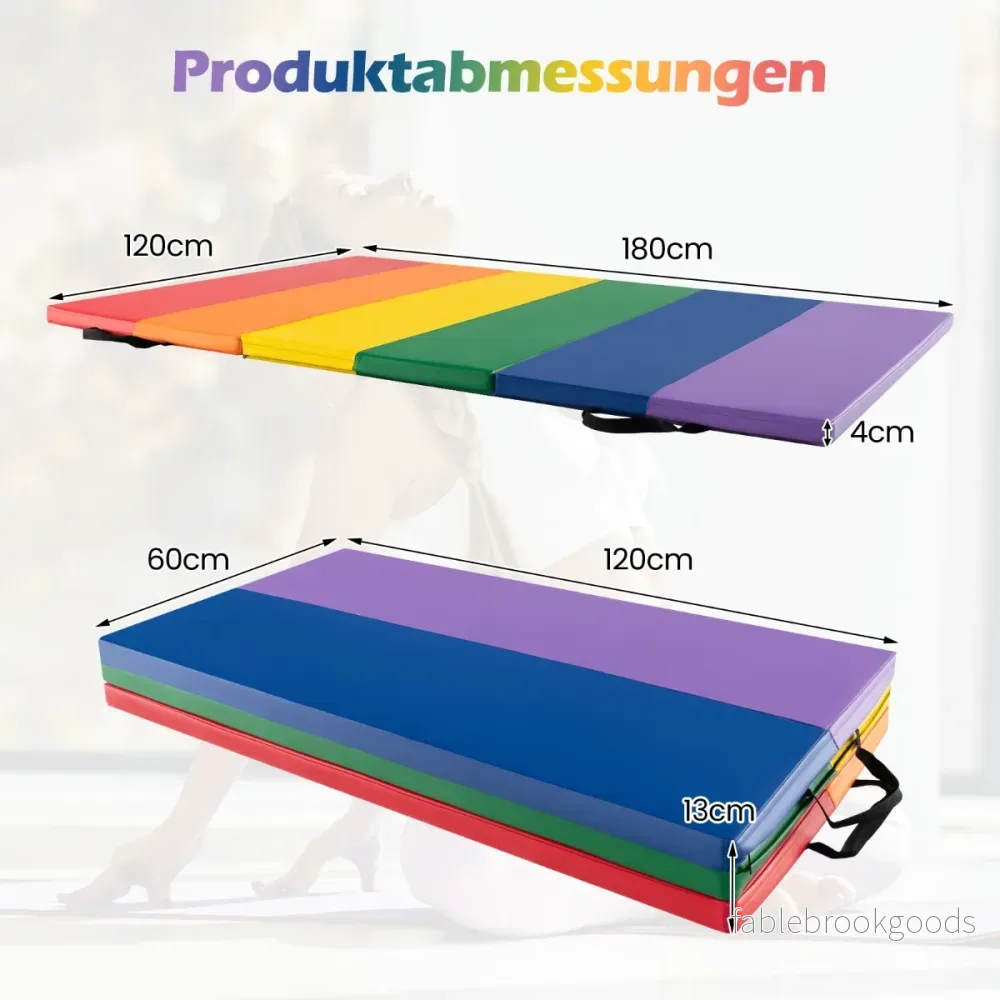 Vikbar – gymnastikmatta, mjuk golvmatta, faldig av PU med bärhandtag, – 5 180 x 120 x 4 cm – Färgglad - Bild 2