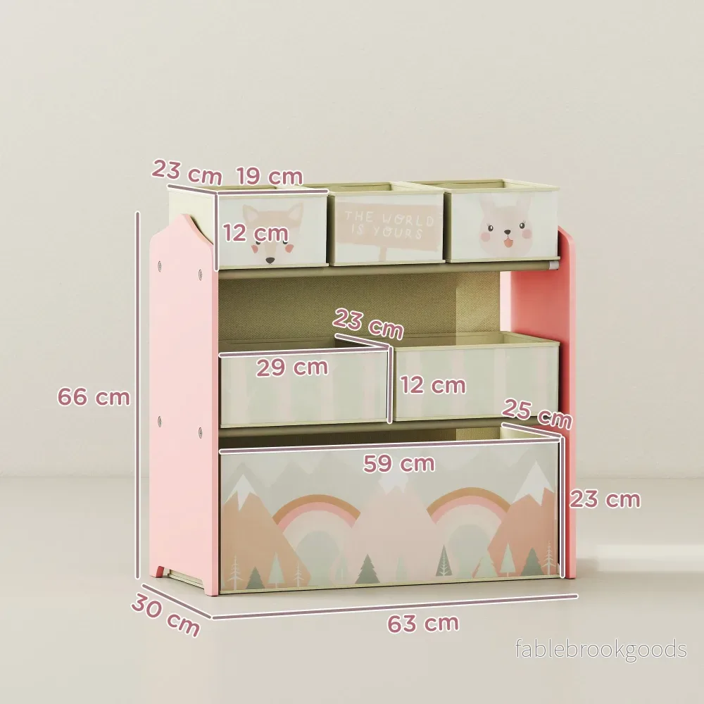 Barnskåp med 6 tyglaskar, rosa, 63x30x66 cm - Bild 3