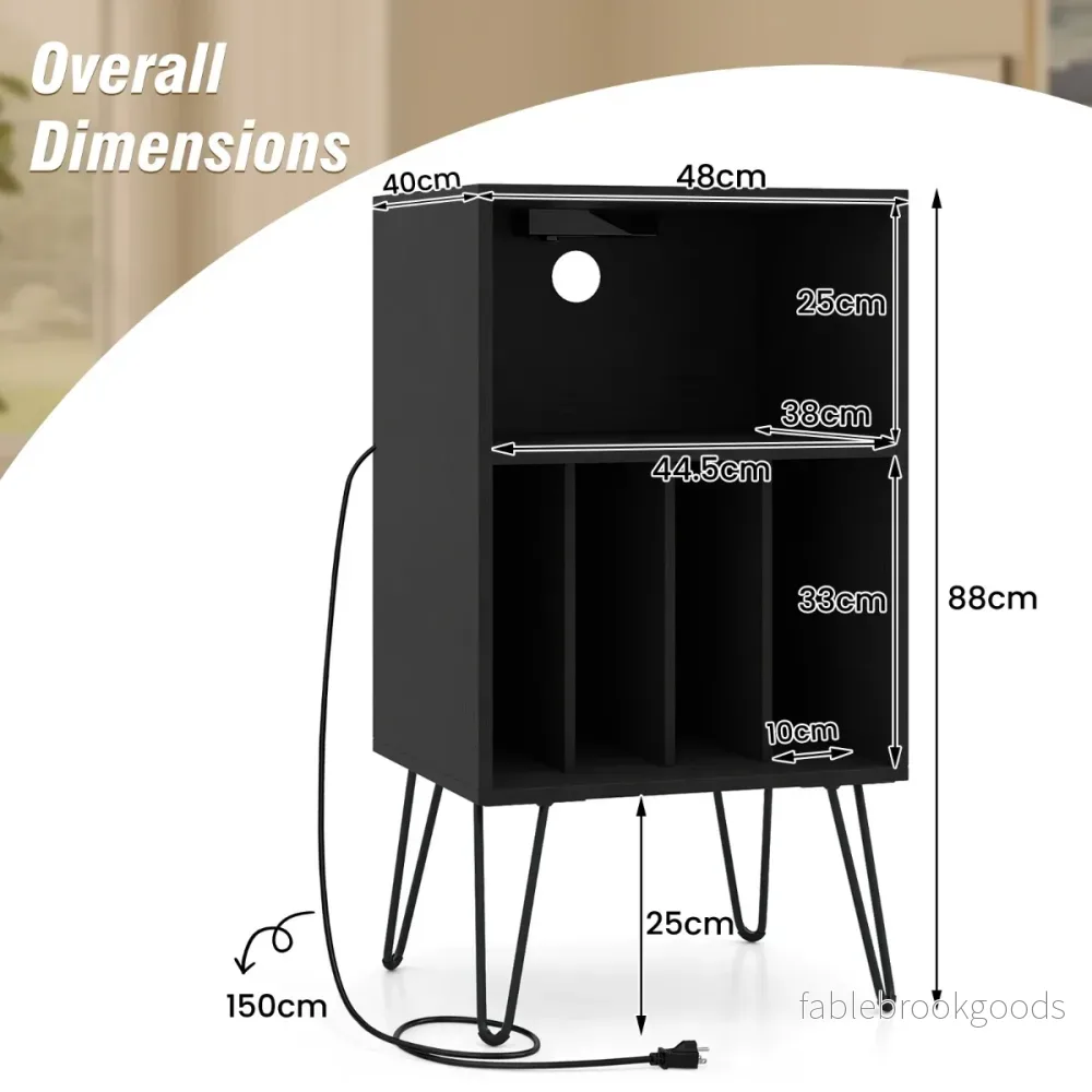 Plattspelarställare – med Laddningsstation Vinylförvaringsfack och – Svart - Bild 2