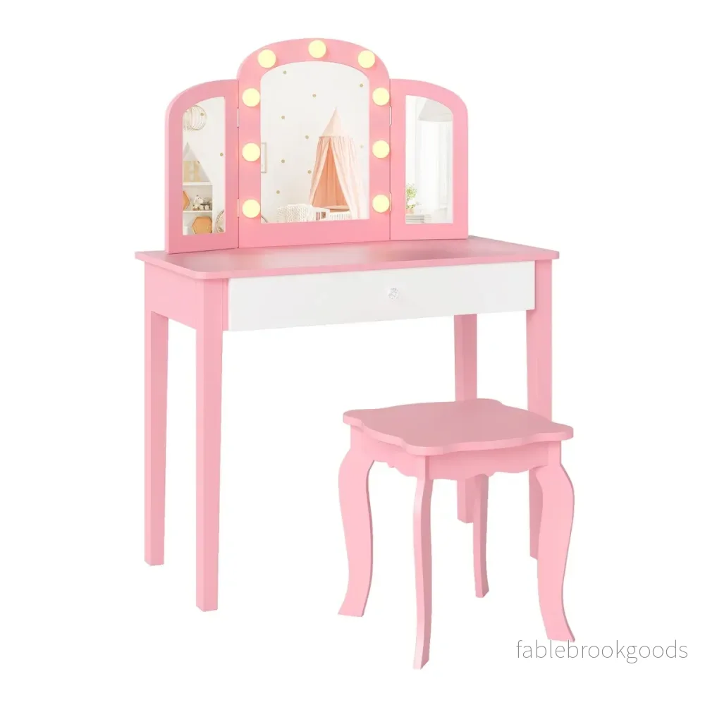 i – Barn Sminkbord Set med Avtagbar Spegel och Ljusfärg – 2 1 3 – Rosa