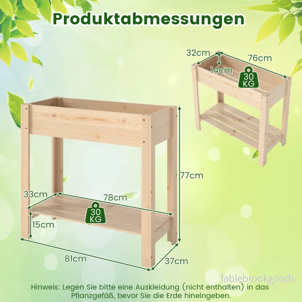 Höjdodling – med avlastning Förhöjd trädgårdsbädd i trä Planteringslåda dränering – 81 x 37 x 77 cm – Natur - Bild 2
