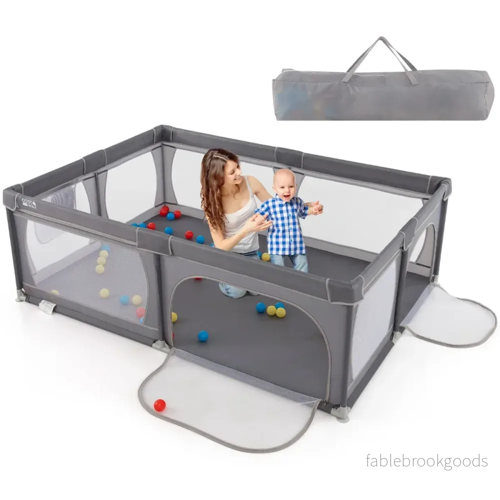 Baby – lekhage med bollar och dörrar andningsbart nät – 50 2 – Mörkgrå - Bild 2
