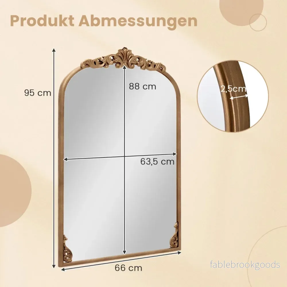 Bågspegel – Gyllene traditionell vintagebarockspegel med metallram Antik – 95 cm x 66 cm – Guld - Bild 2
