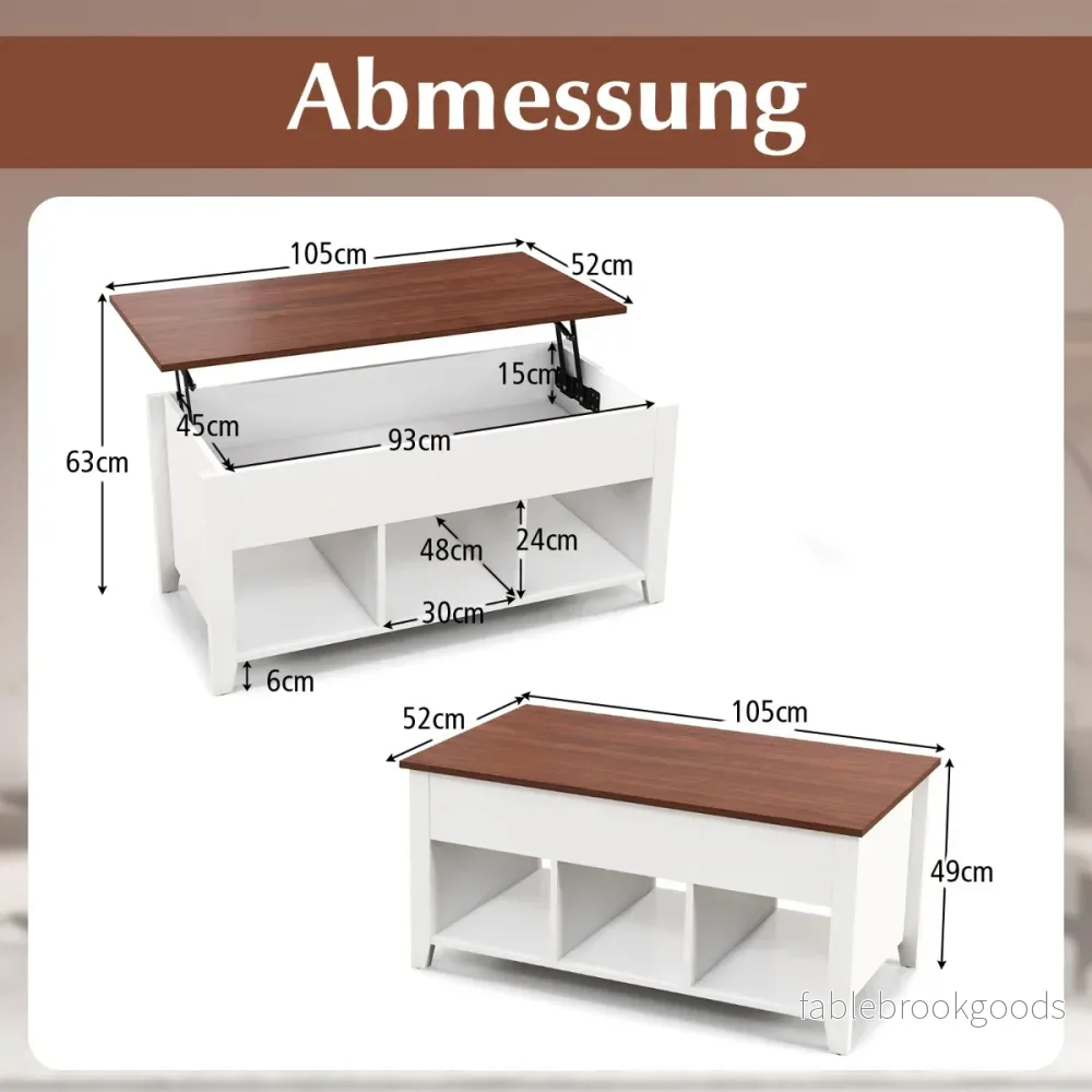 Soffbord – med lyftplatta förvaringsutrymme och öppna hyllor höjdjusterbar – 3 104,5 x 49 x 48-62,5 cm – Vit - Bild 2