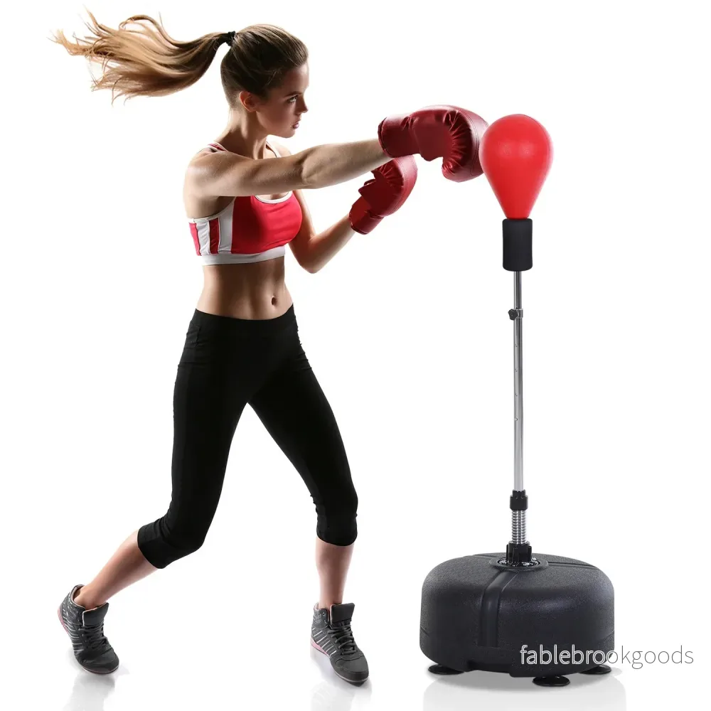 Boksboll med stativ, 136-154 cm höjdjusterbar boxningssäck, stående boll med boxningshandskar, för tonåringar och vuxna, för utrustning, stressavlastning, fitness, röd - Bild 2