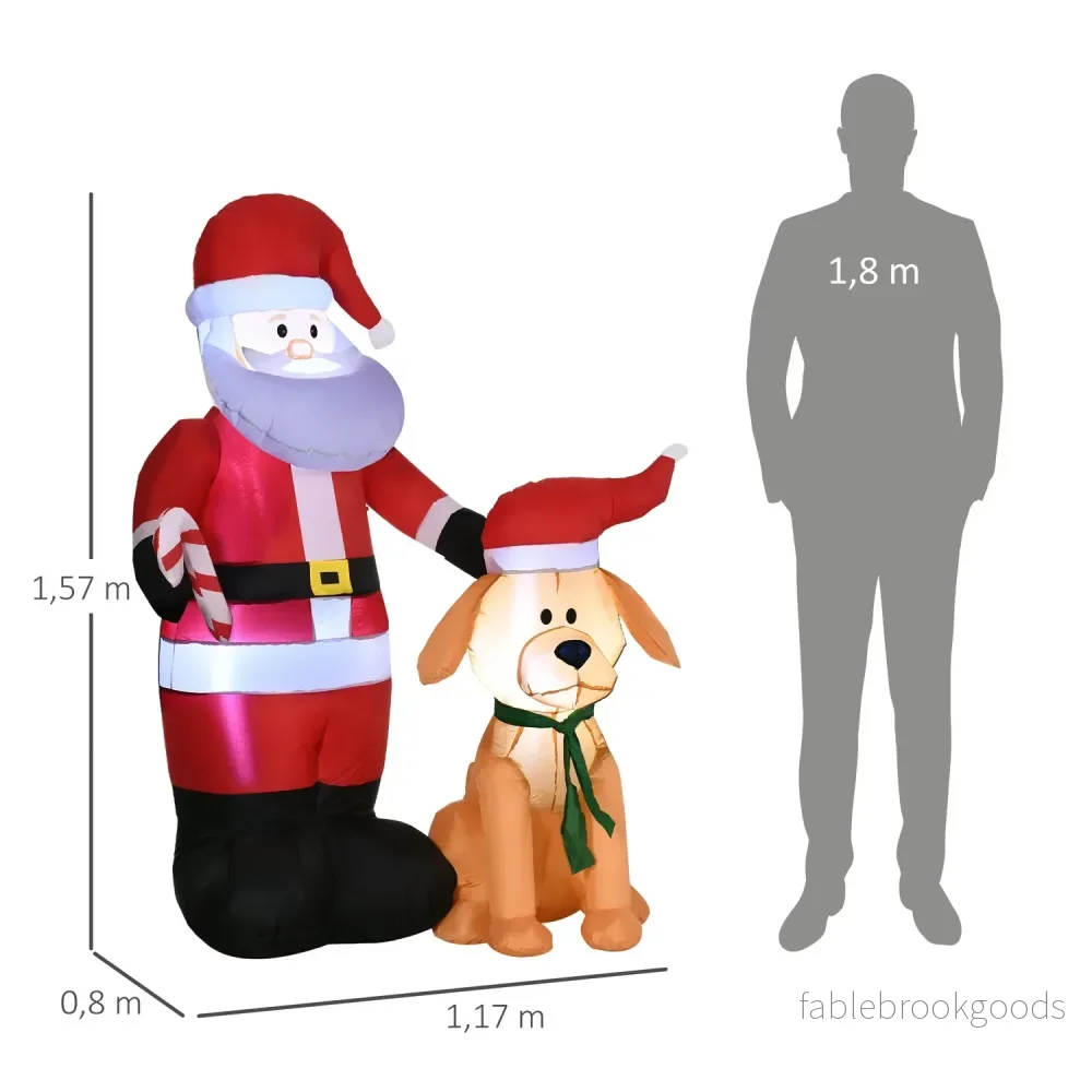 Uppblåsbar 157Cm tomte med hund, LED-lampor, vattentät - Bild 3