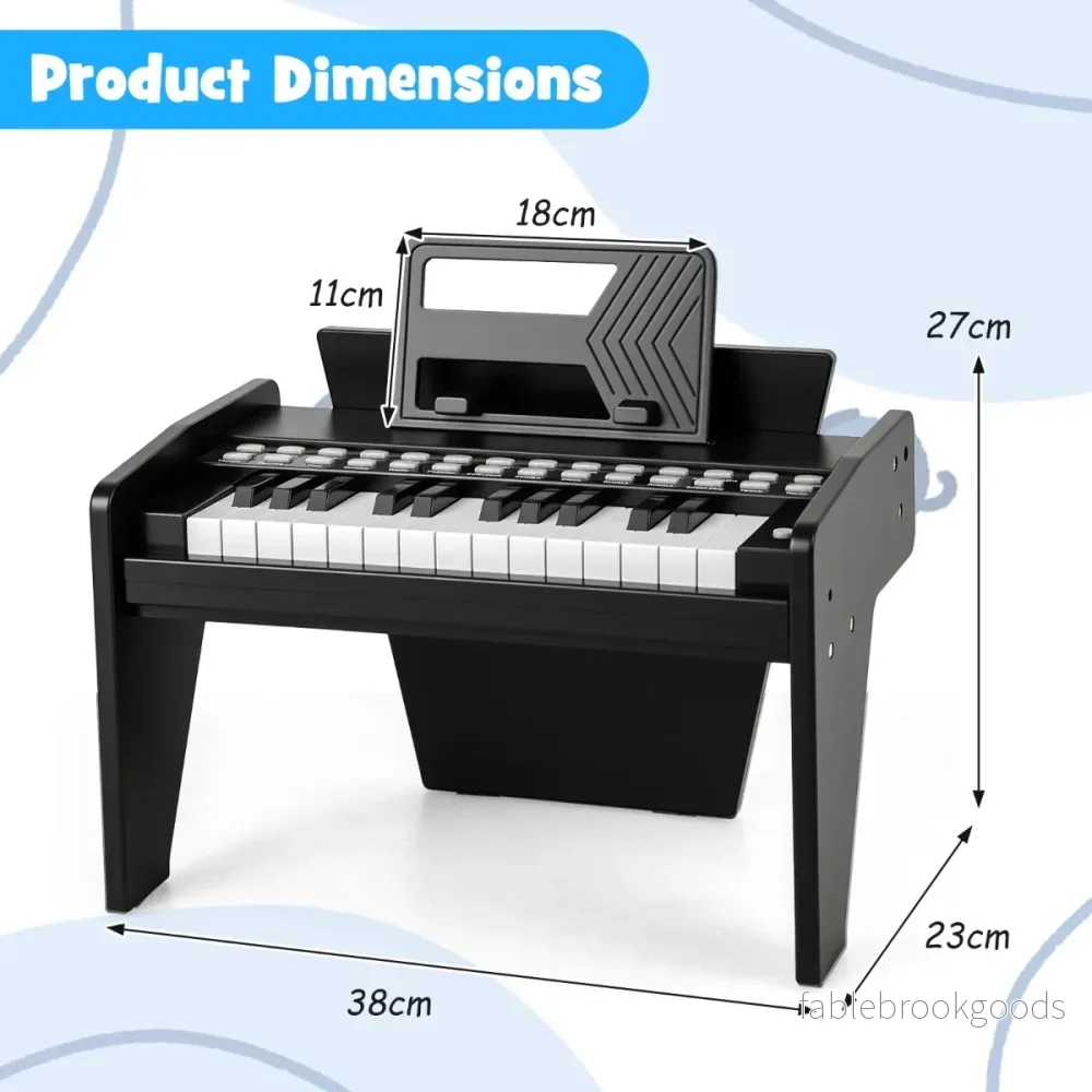 Tangent – Keyboard Barn Mini Digitalt Piano Träleksak med Inställbar Hastighet – 25 – Svart - Bild 2