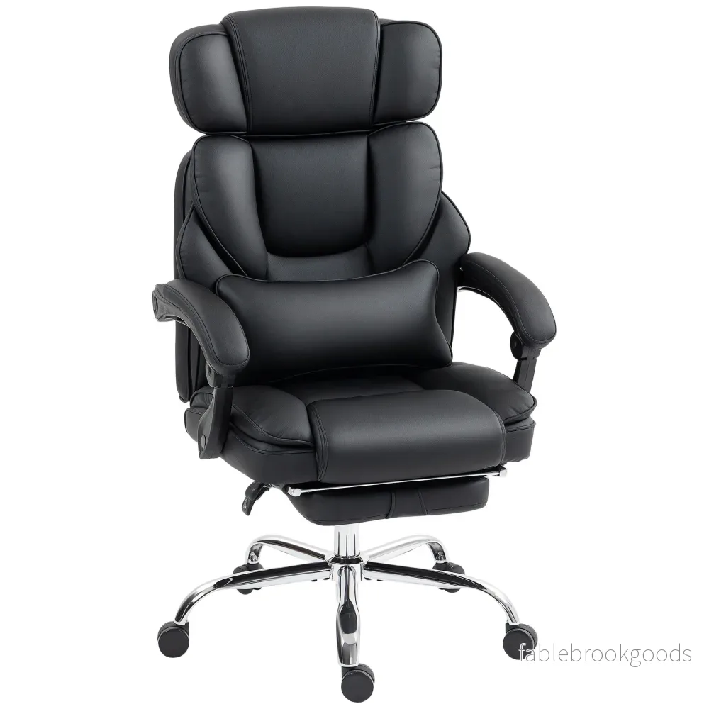Ergonomisk kontorsstol med svankstöd, svart PU-läder
