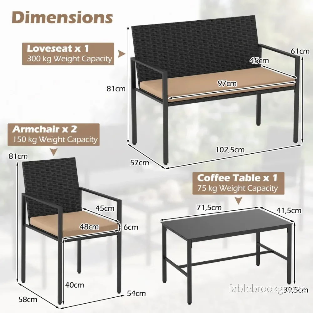 delat – trädgårdsmöbelset i rotting Utomhussoffa och kärlekssoffa med härdat glassoffbord – 4 – Brun - Bild 2