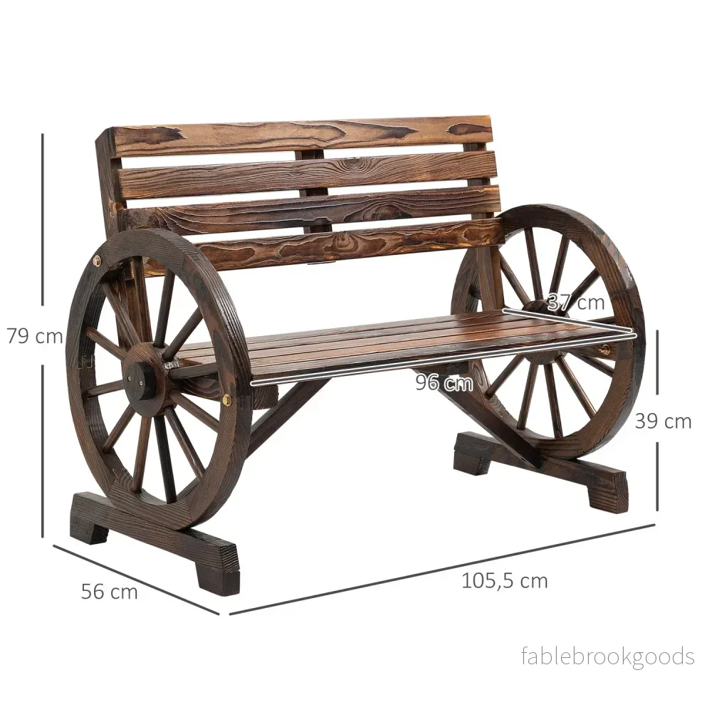 2-sits trädgårdsbänk i trä med design för vagnhjul - Bild 3