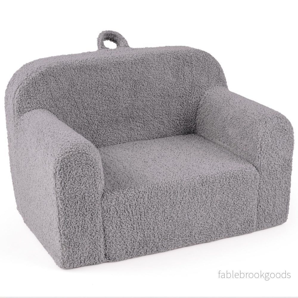 Barnsoffa – Minisoffa med armstöden och ryggstöd, stoppad barnstol – 62 x 40 x 41 cm – Grå
