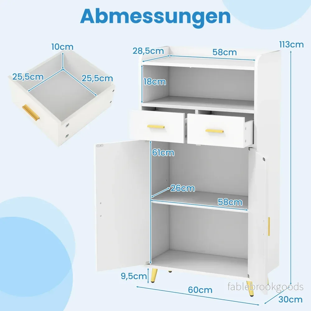 Mångsidig – skåp med dubbeldörrar och lådor justerbar hylla – 2 – Vit - Bild 2