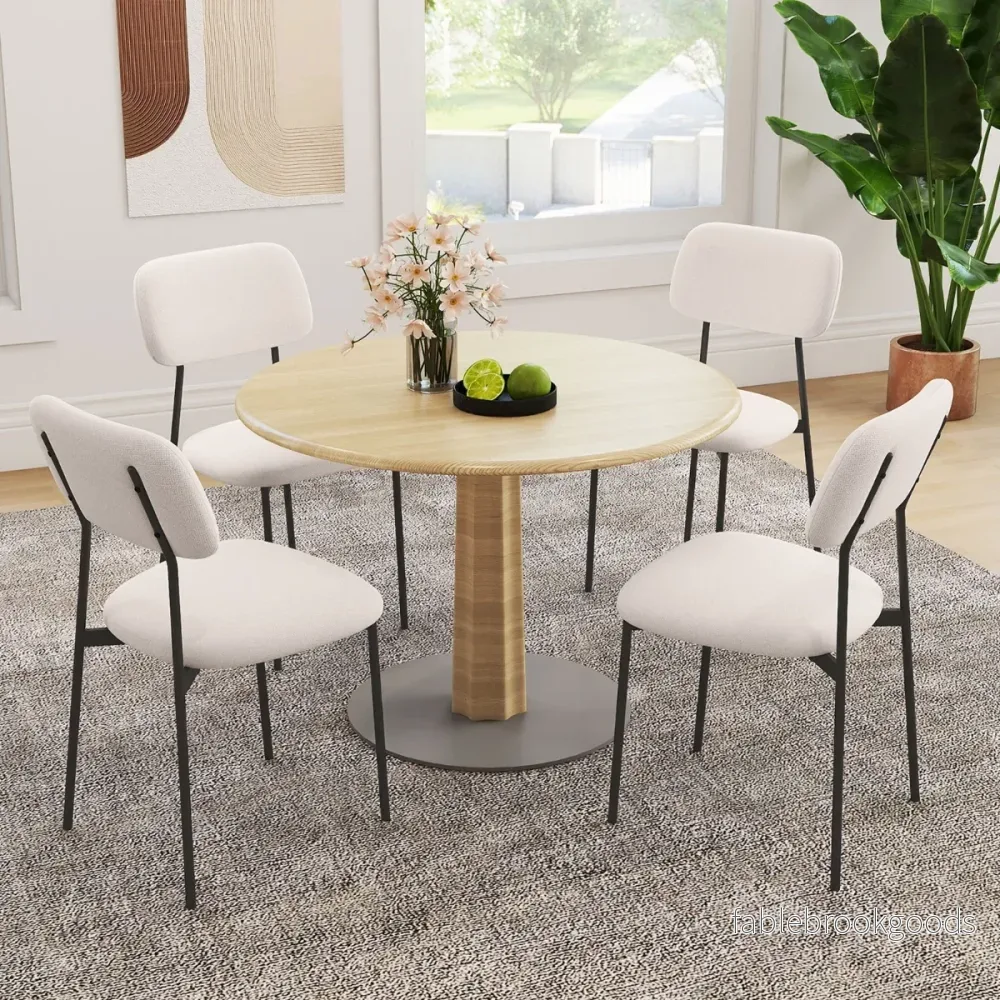 Modert – Matsalsstol Set del Köksstol från Linneväv med Metallben Sitt – 4 – Beige - Bild 3