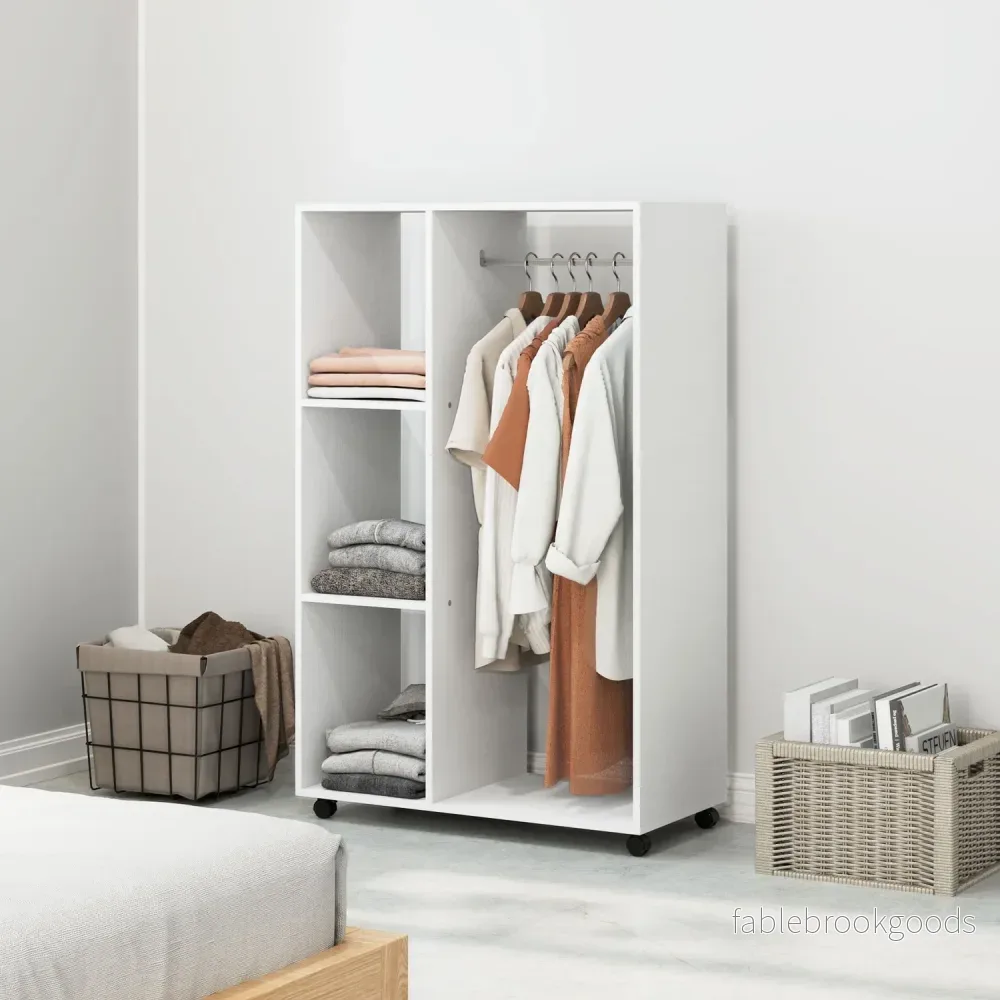 Rullande klädställ – 3 hyllor, skena, 80x40x128 cm, vit - Bild 2