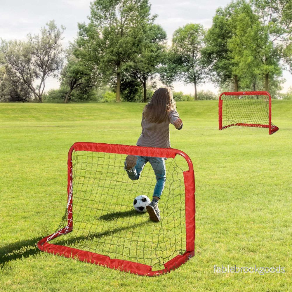 Minifotbollsmål set med 2, hopfällbart stål och tetrolon, röd - Bild 2