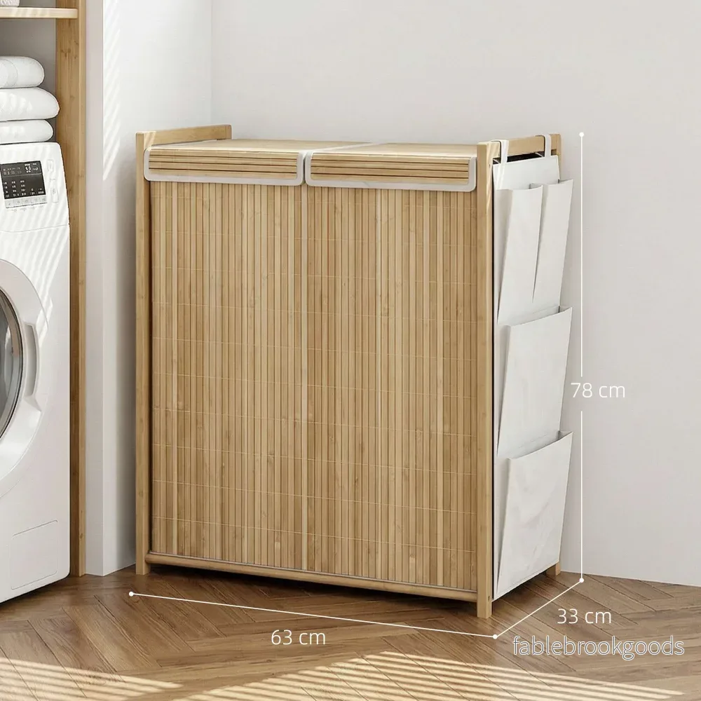 120L tvättkorg i bambu med lock och sidofickor - Bild 3