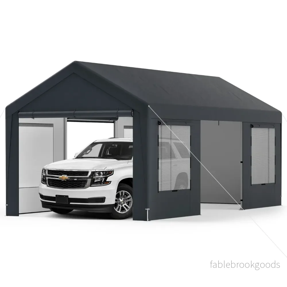 Carport – tältgarage med avtagbara sidoväggar och rullportar betes – 8 – Svart