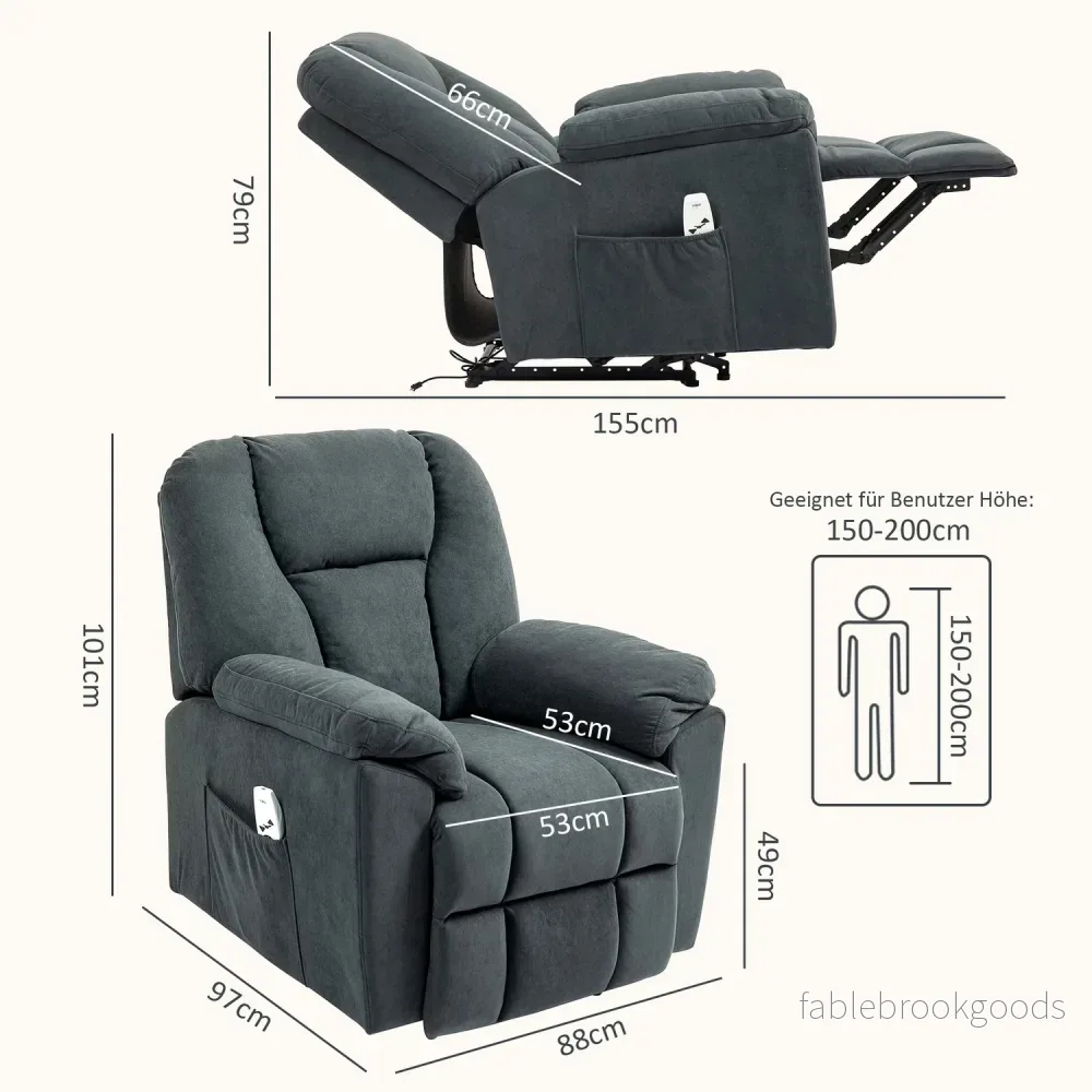 Liggande massagestol m/ värme & USB, mörkgrå - Bild 3