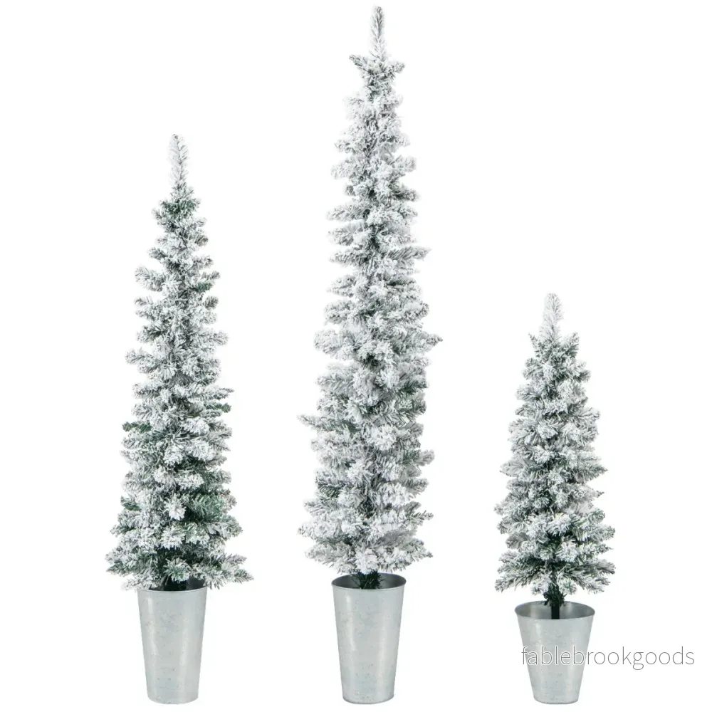 Set – med konstgjorda julgranar snö och metallbas + – 3 90 120 150 cm – Grön och vit - Bild 2