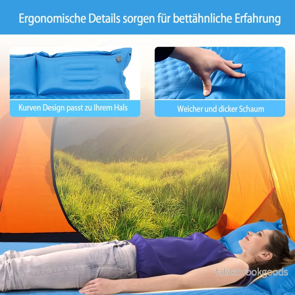 Campingmatta – med kudde personer självuppblåsande liggunderlag – 2 187 x 131 x 4 cm – Blå - Bild 3