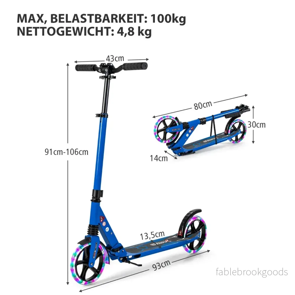 Barnsparkcykel – hopfällbar med belysning, höjdjusterbar bärrem – Blå - Bild 2
