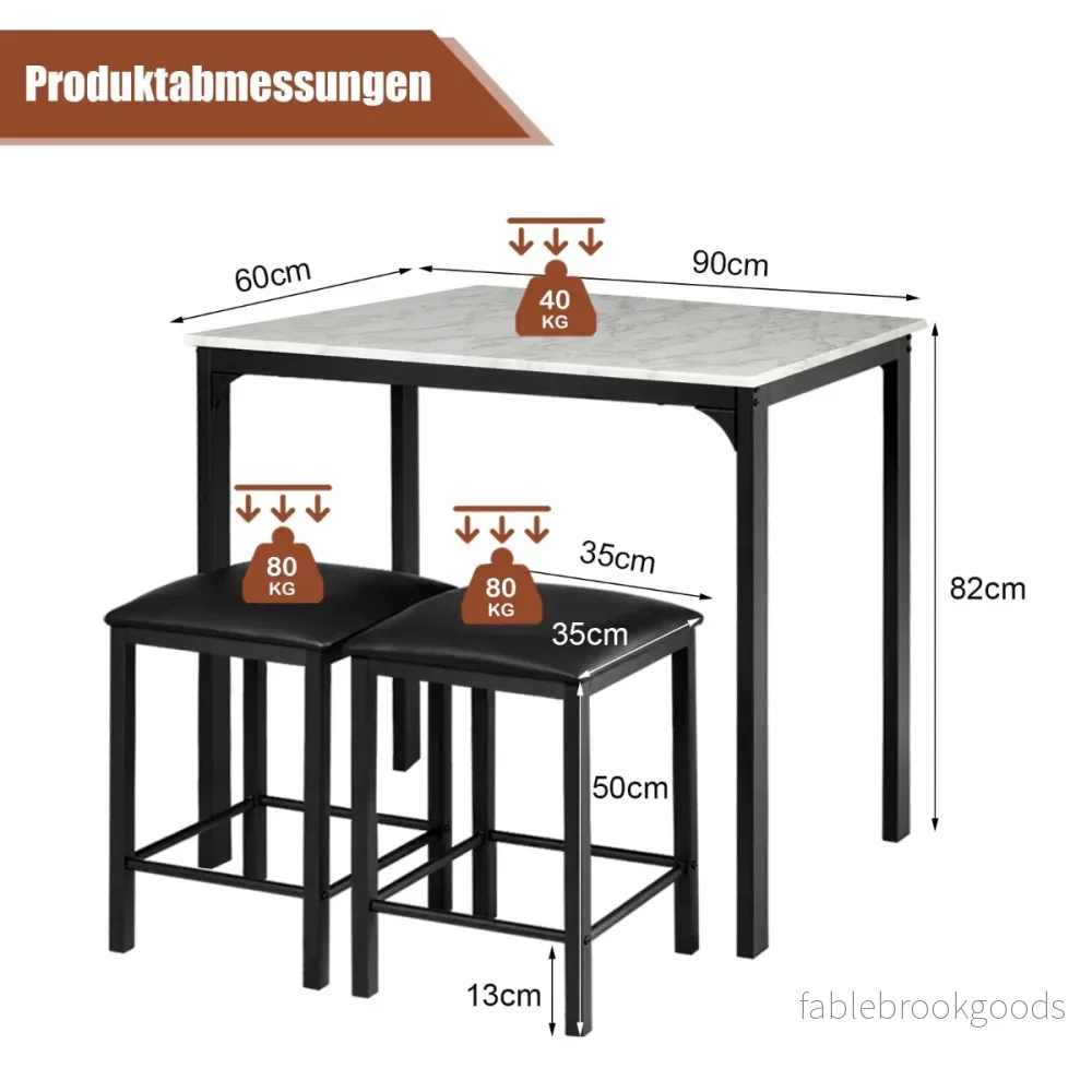 delat – matbordsset Barbordsset med stoppade barstolar Metallstomme – 3 2 – Vit - Bild 2