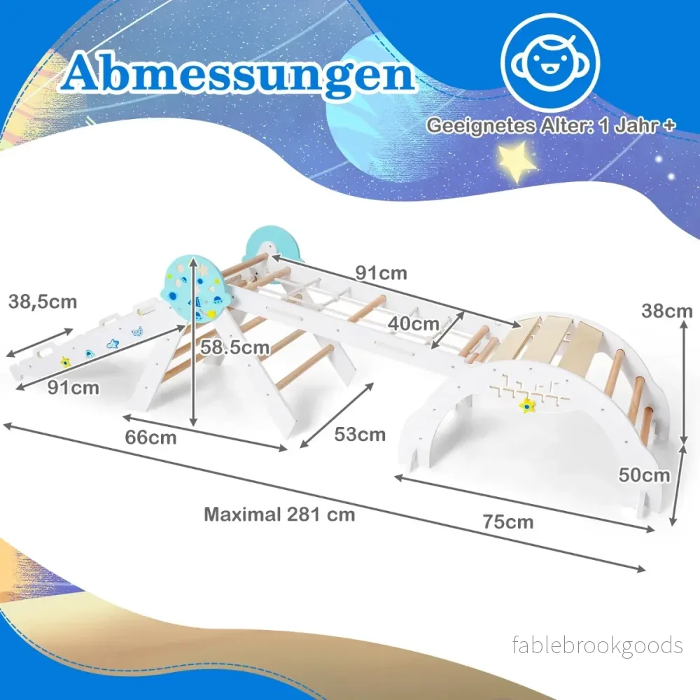 I – Montessori Klettergerüst Set Med Kletterbåge och Kletterseil Leiter Trä Klettertriangel – 9 1 – Vit - Bild 2
