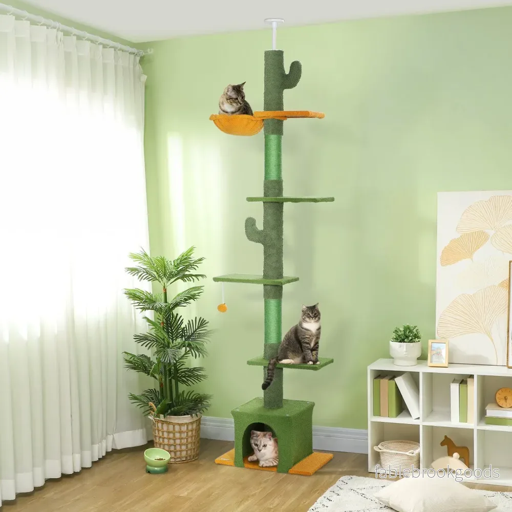 Kattträd 230-275 cm med grotta och lekboll – Grön - Bild 2