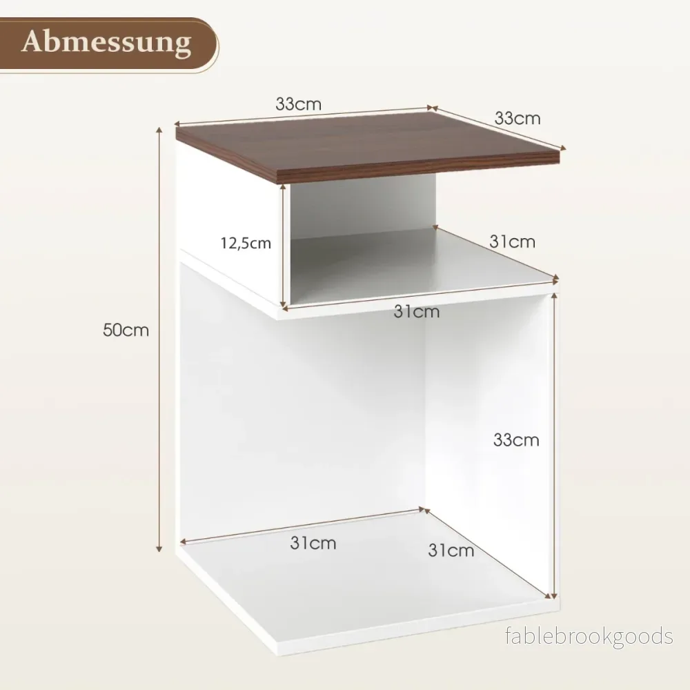 pack – S formad sidobord med öppna fack nattduksbord soffbord vit + – 2 2 – Valnöt - Bild 2