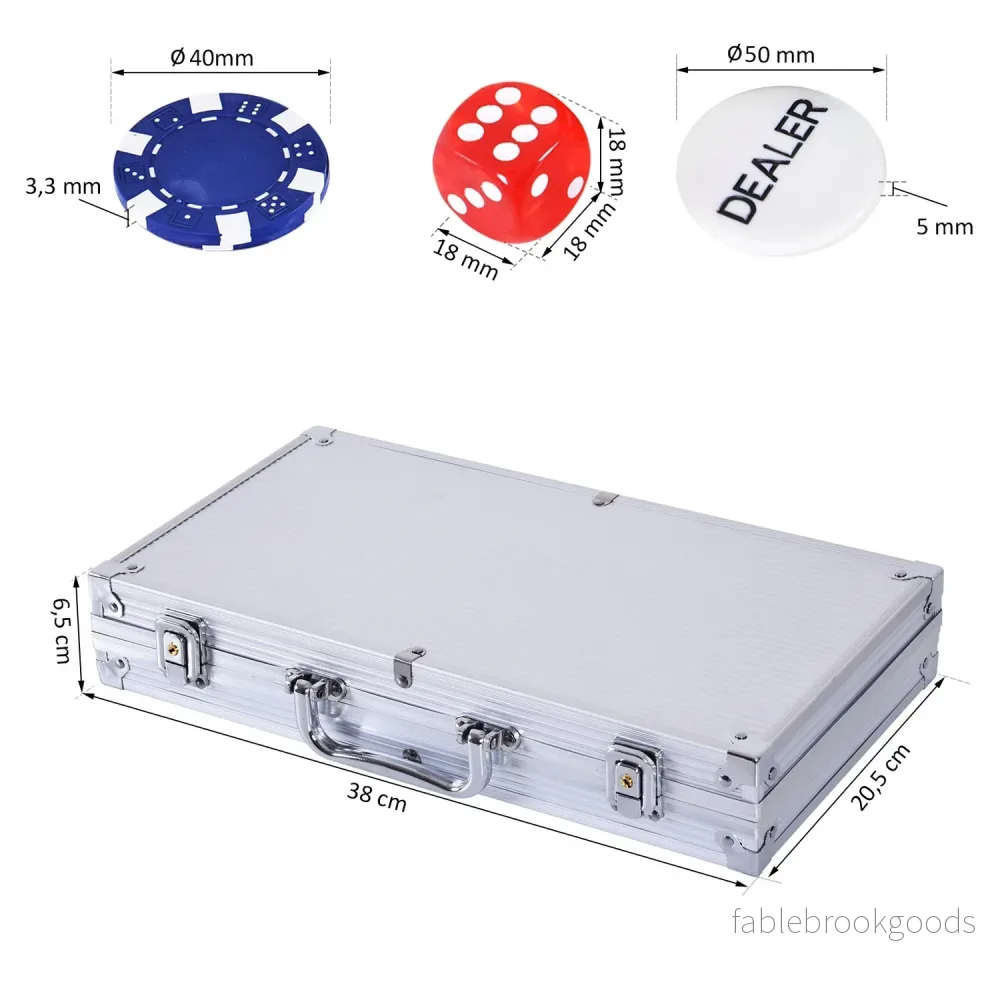 Pokerchipset – 300 marker, 2 kortlekar, 5 tärningar, aluminiumfodral - Bild 3