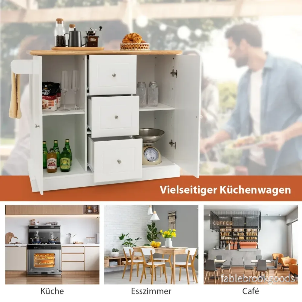 Köksskåp – Trä Köksö med dolda hjul Köksvagn bänkskiva – 5 127 x 46 x 91,5 cm – Vit