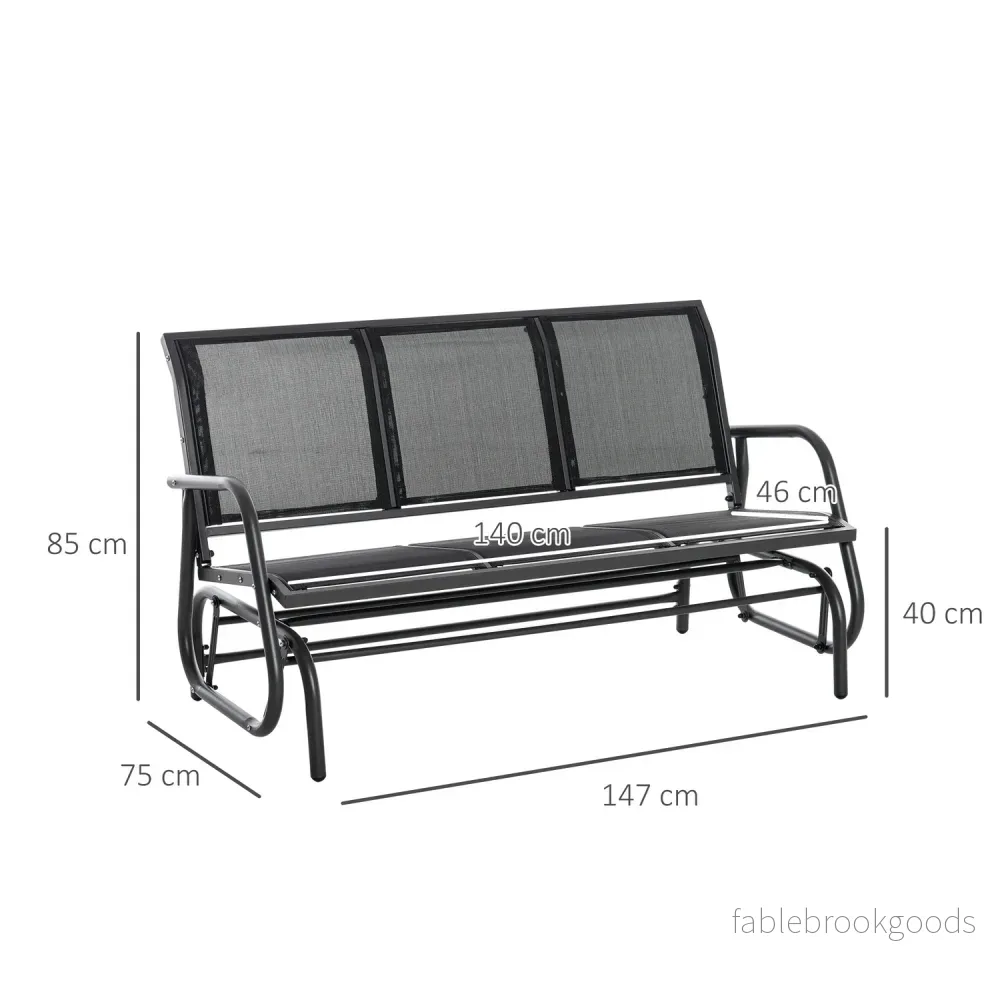 3-sits metall trädgårdssvingbänk, väderbeständig, svart - Bild 3