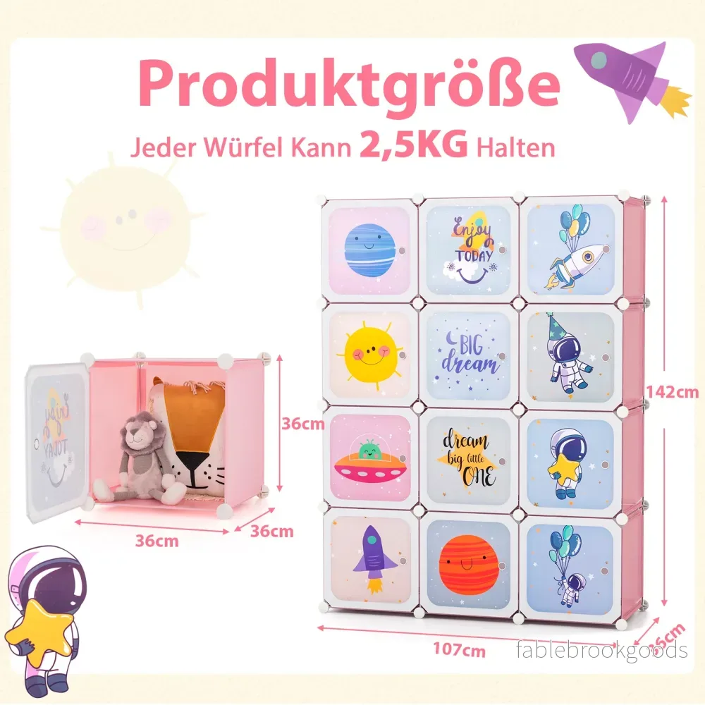 Barn – garderob med hängavdelningar och kuber Söt cartoon byrå – 2 12 – Rosa - Bild 2