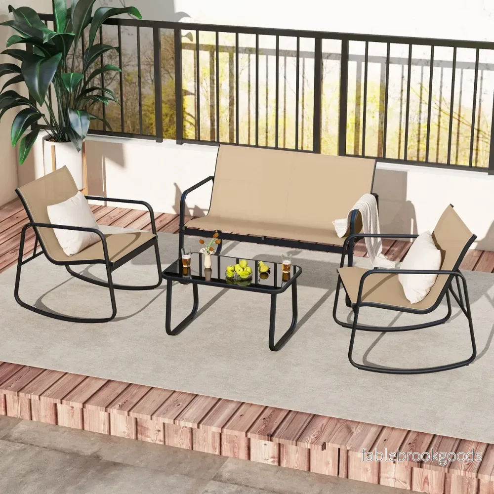 delat – trädgårdsmöbelset med mjuk gungande rörelse, terrassmöbler, sittgrupp, sittgarnitur – 4 – Brun - Bild 3