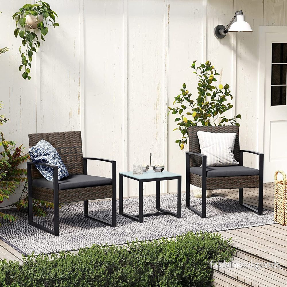 Trädgårdsmöbelset – 3-delat – rottinglook – brungrå - Bild 3