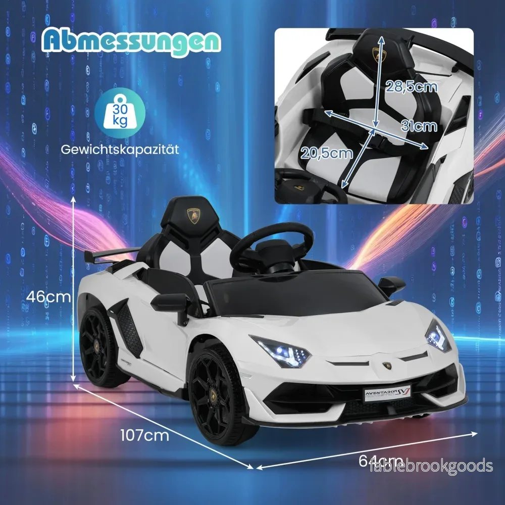 Lamborghini – elbil för barn med 2,4G fjärrkontroll och LED strålkastare Elfordon – Vit - Bild 2