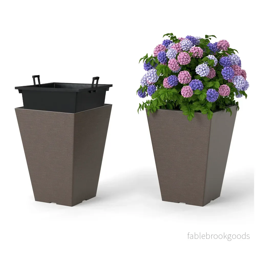 stycken – planteringskrukor med innerkruka, blomkrukor dräneringshål, väderbeständiga, bruna – 2 – Brun