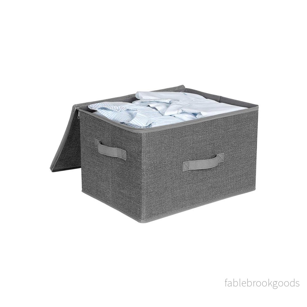 Förvaringsboxar – Set om 3 med lock och handtag – Grå - Bild 2