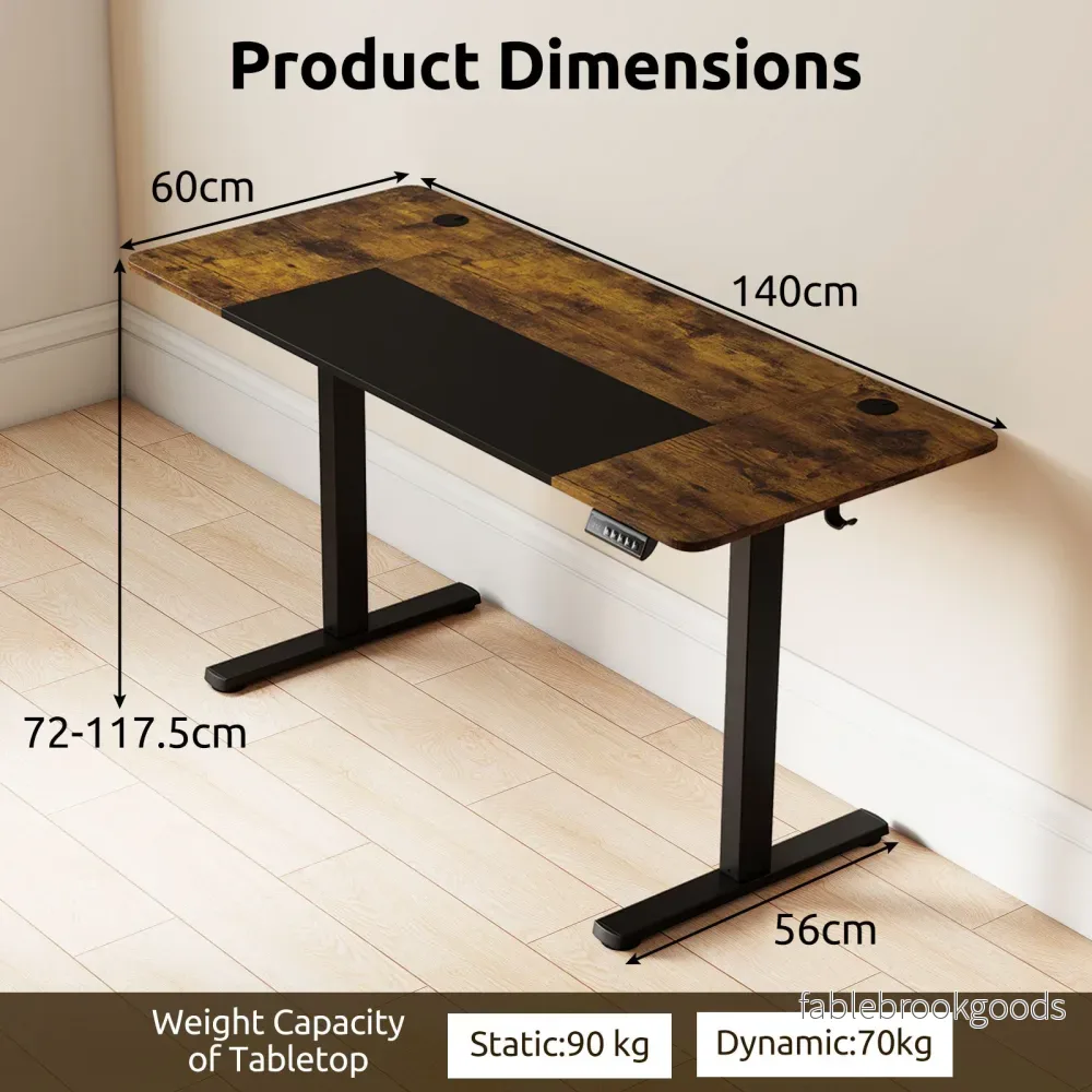 Elektriskt – höjjusterbart skrivbord med LED‑kontrollpanel och T‑formad metallram rustikbrunt – 140 x 60 cm - Bild 2