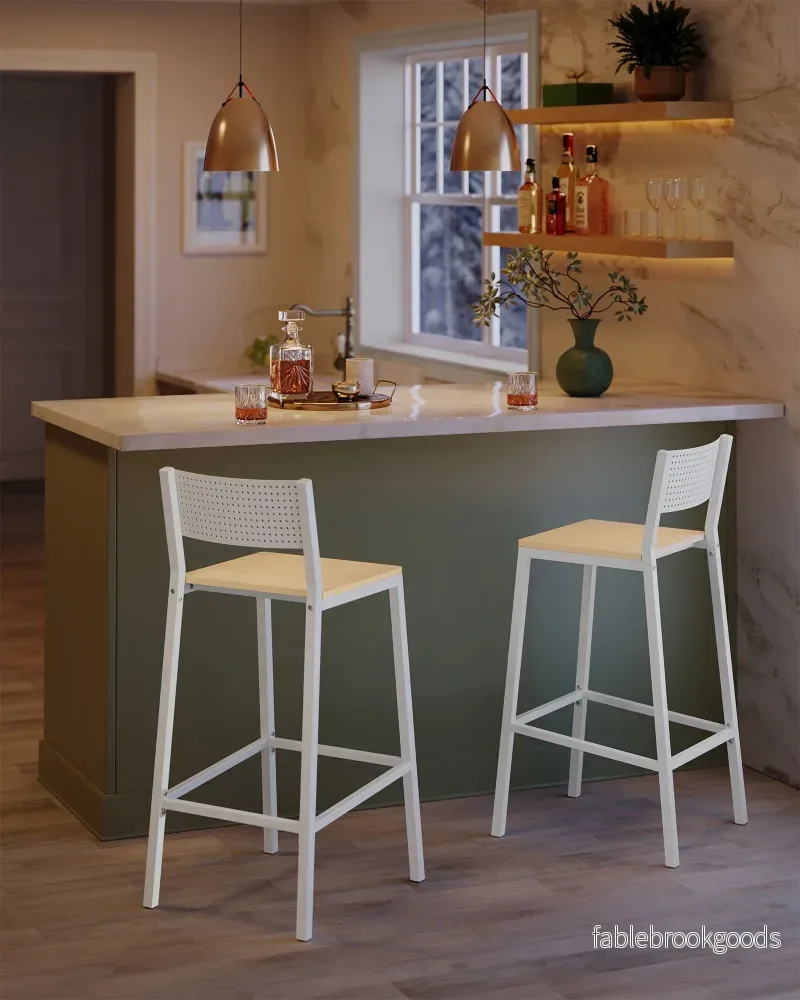 Barstolar – industriell design – set om 2 – beige och vit - Bild 3