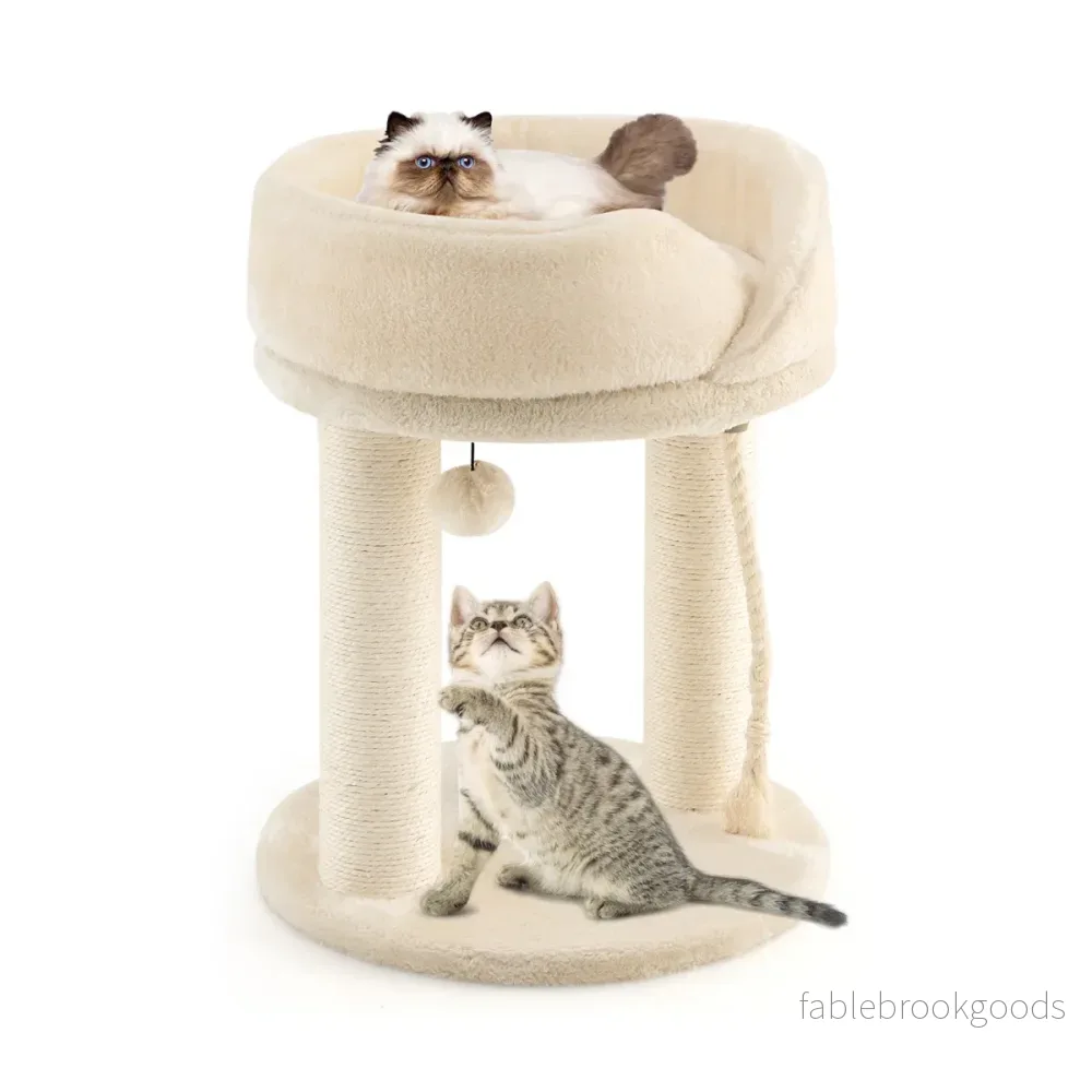 Cat – Tree Scratching Post med mjuk sits Sisal Tower för katter – Beige - Bild 3