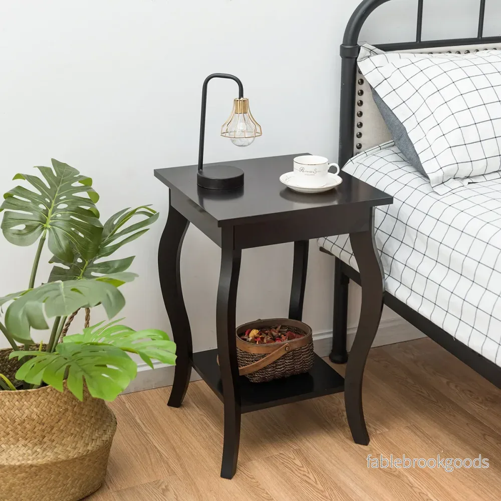 Set – med eleganta sidobord böjda ben och våningshyllor för vardagsrum sovrum – 2 2 – Brun - Bild 3