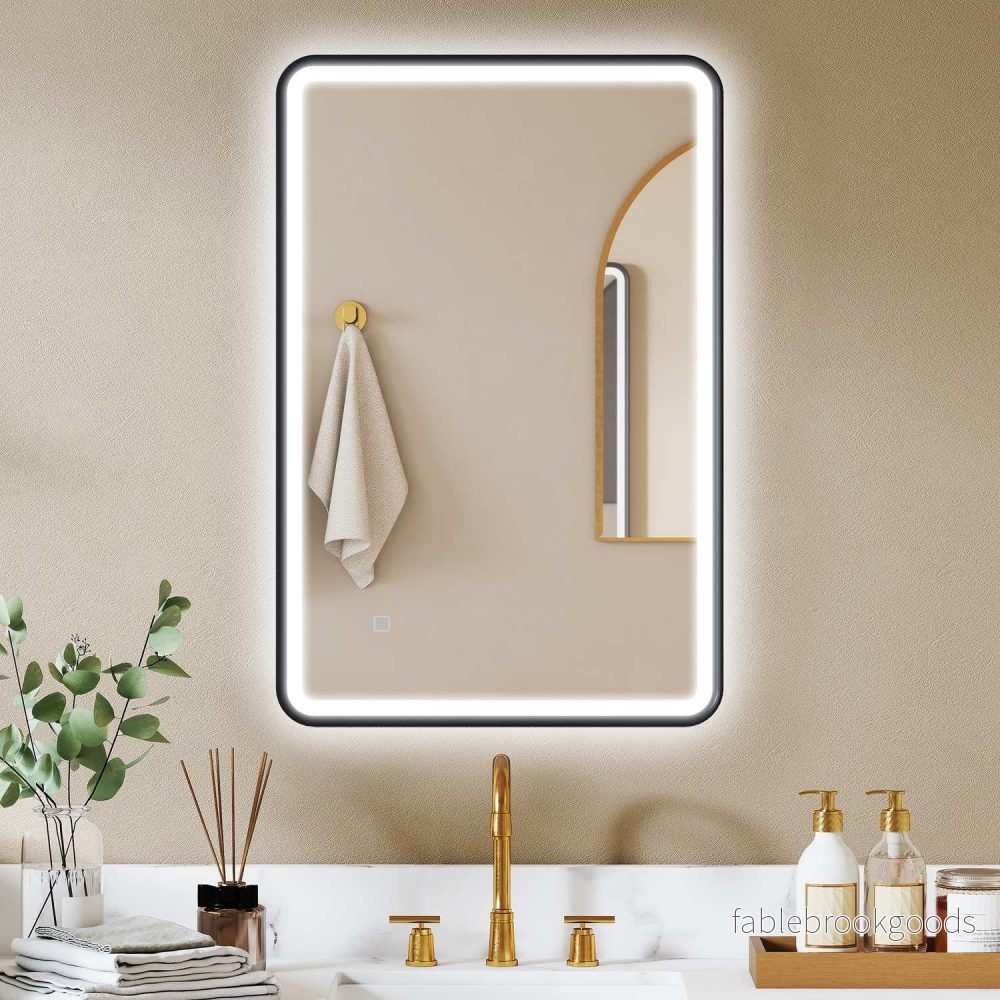 LED-badrumsspegel, 90x60 cm, dimbar, 3 färger, svart - Bild 2
