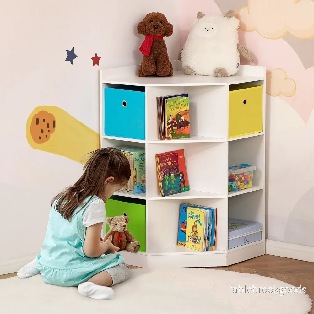 Förvaringshylla för barn, 3 tyglådor, MDF, vit - Bild 2