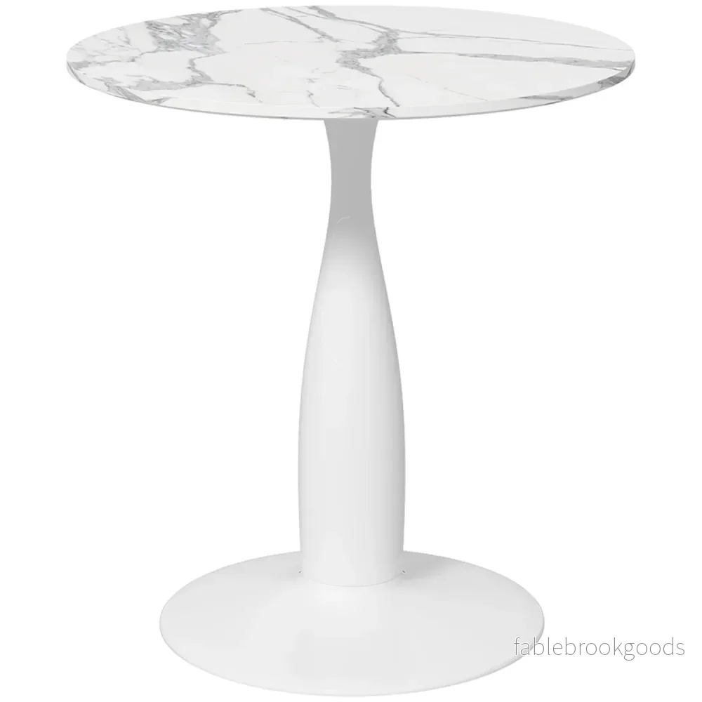 Runt matbord, vit MDF-skiva, underrede i stål, Ø70 cm