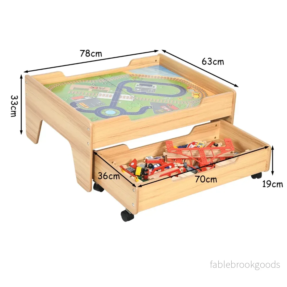Trä – Järnvägståg Järnvägsset Aktivitetsbord med låda – 78 x 63 x 33 cm – Natur - Bild 3